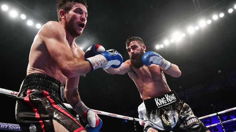 Declan Geraghty and Jono Carroll during their IBF Intercontinental Super-Featherweight title bout as part of The Homecoming boxing bill at SSE Arena Belfast on June 30, 2018 in Belfast, Northern Ireland. (Photo by Charles McQuillan/Getty Images)