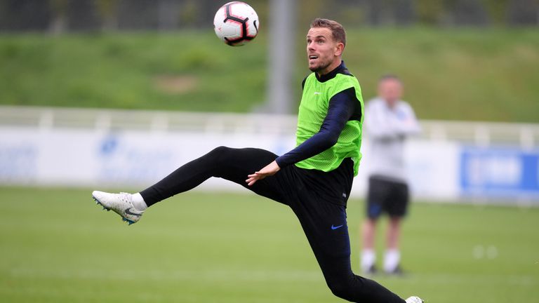 Jordan Henderson during an England training session at St Georges Park on September 4, 2018 in Burton-upon-Trent, England.