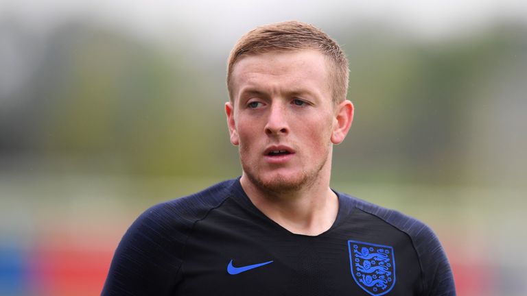 Jordan Pickford during an England training session at St George&#39;s Park on September 4, 2018 in Burton-upon-Trent, England.