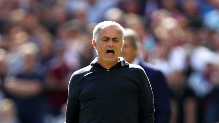 Jose Mourinho shows his frustration during the game against West Ham