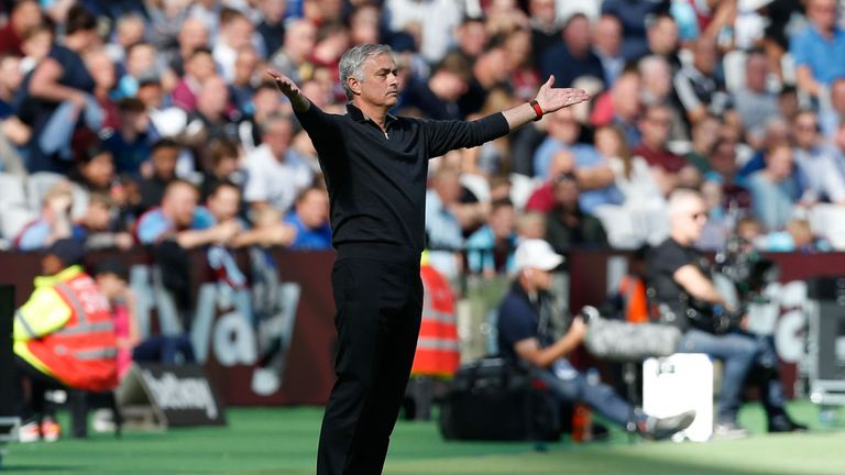 Jose Mourinho on the touchline at the London Stadium