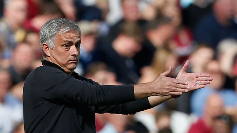 Jose Mourinho during Manchester United's match against West Ham