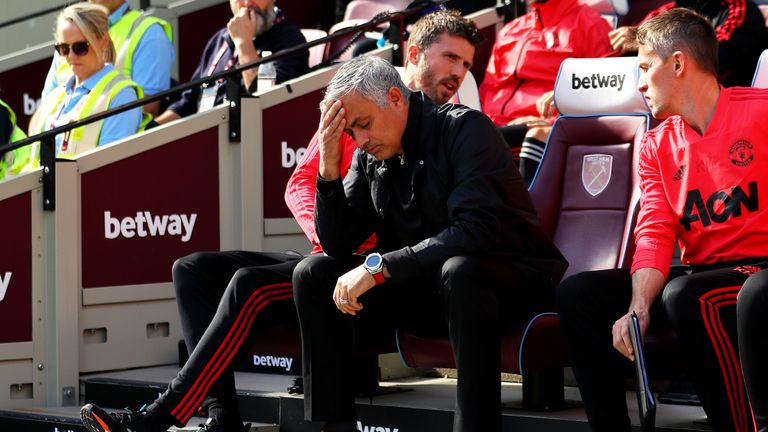 Jose Mourinho ahead of kick-off at the London Stadium