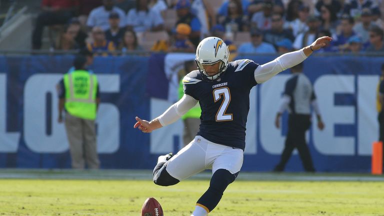 in the first quarter of the preseason game between the Los Angeles Rams and Los Angeles Chargers at the Los Angeles Memorial Coliseum on August 26, 2017 in Los Angeles, California.
