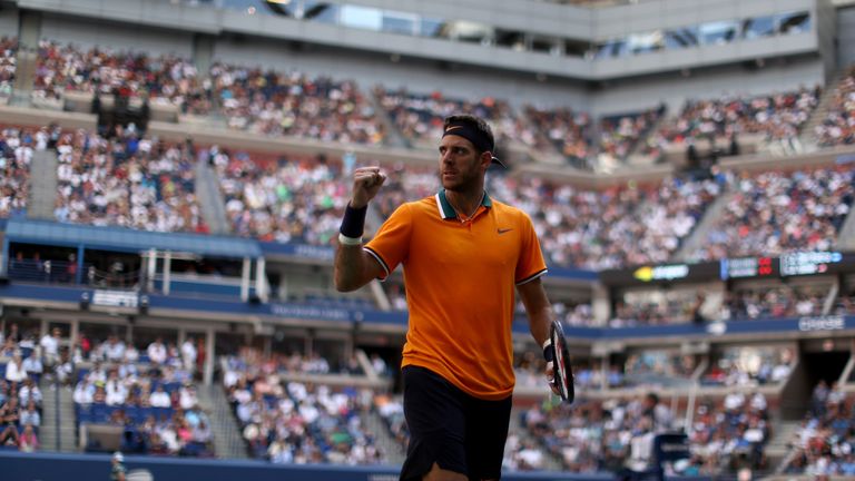 Juan Martin del Potro of Argentina celebrates during the men's singles quarter-final match against John Isner of The United States on Day Nine of the 2018 US Open at the USTA Billie Jean King National Tennis Center on September 4, 2018 in the Flushing neighborhood of the Queens borough of New York City