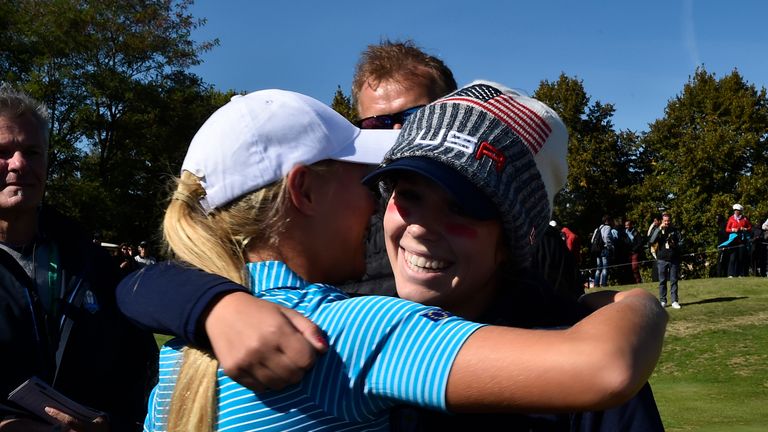 during the singles on day two of the 2018 Junior Ryder Cup at Disneyland Paris on September 25, 2018 in Paris, France.