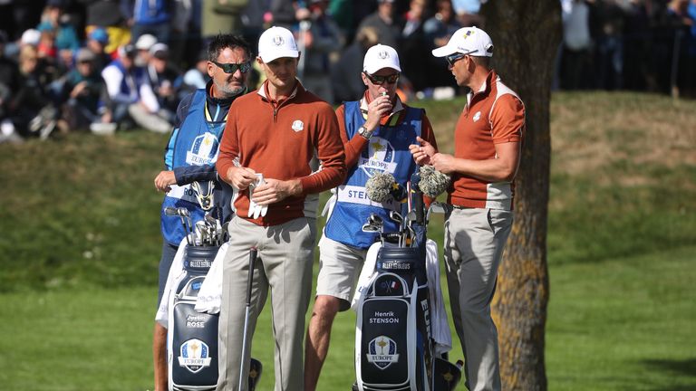 during the afternoon foursome matches of the 2018 Ryder Cup at Le Golf National on September 29, 2018 in Paris, France.