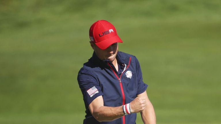 during singles matches of the 2018 Ryder Cup at Le Golf National on September 30, 2018 in Paris, France.