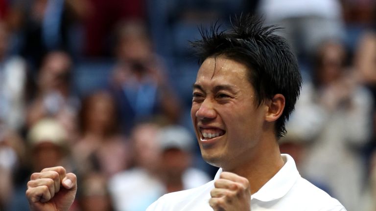 Kei Nishikori of Japan celebrates match point during his men's singles quarter-final match against Marin Cilic of Croatia on Day Ten of the 2018 US Open at the USTA Billie Jean King National Tennis Center on September 5, 2018 in the Flushing neighborhood of the Queens borough of New York City. 