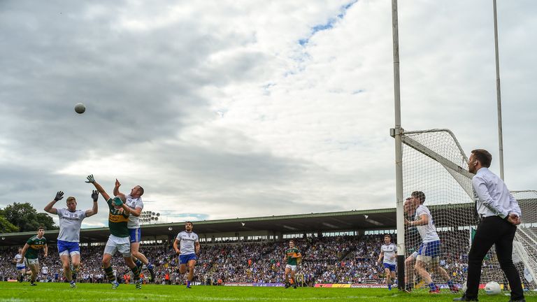 Donaghy knocks the ball down for David Clifford's late goal against Monaghan