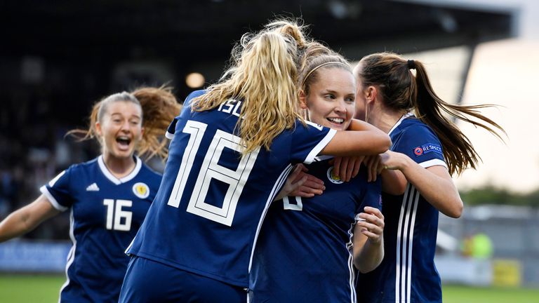 30/08/18 FIFA WOMENS 2019 WORLD CUP QUALIFIER .SCOTLAND WOMEN V SWITZERLAND WOMEN.THE SIMPLE DIGITAL ARENA - PAISLEY .Scotland...s Kim Little celebrates her goal 