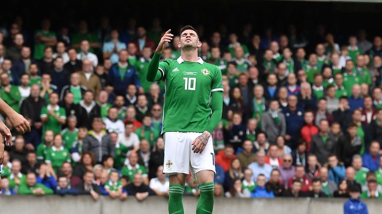 Kyle Lafferty grimaces after another missed chance for Northern Ireland