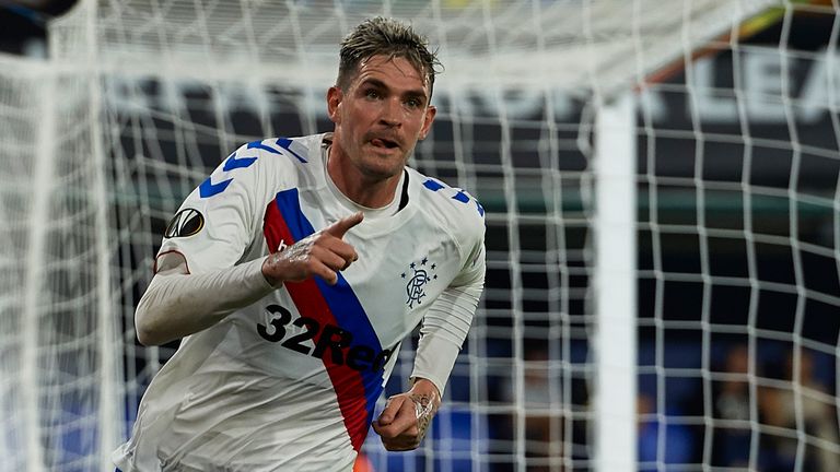 Kyle Lafferty grabbed his first ever goal in European competition to earn Rangers a draw.