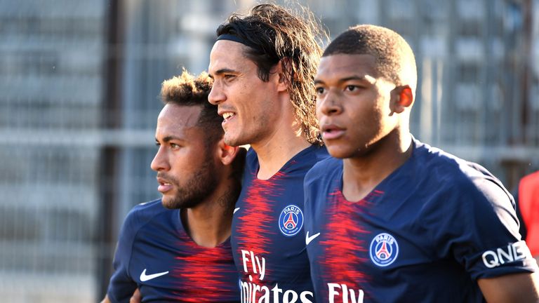 Neymar (left), Edinson Cavani (centre) and Kylian Mbappe