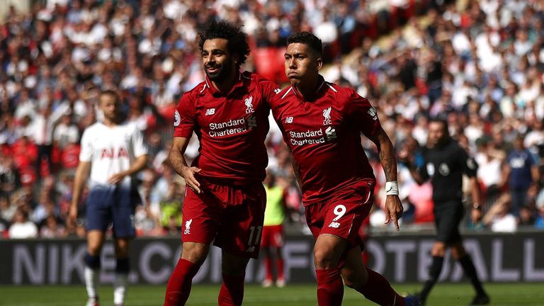 Mo Salah and Roberto Firmino celebrates against Tottenham
