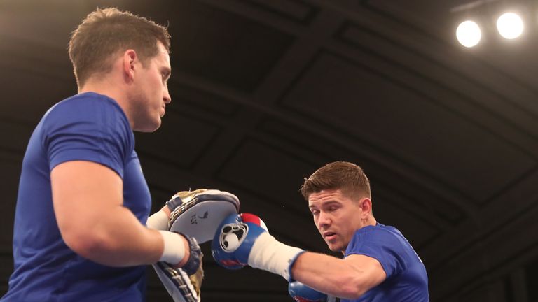 JOSHUA-POVETKIN PROMOTION.OPEN WORK OUTS,.YORK HALL..BETHNAL GREEN,.LONDON.PIC;LAWRENCE LUSTIG.LUKE CAMPBELL.. PERFORMS A PUBLIC WORK OUT AS HE PREPARES FOR HIS FIGHT ON EDDIE HEARNS MATCHROOM PROMOTION AT WEMBLEY STADIUM ON SATURDAY(22-9-18).