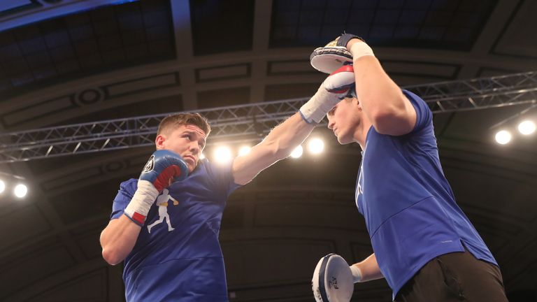 JOSHUA-POVETKIN PROMOTION.OPEN WORK OUTS,.YORK HALL..BETHNAL GREEN,.LONDON.PIC;LAWRENCE LUSTIG.LUKE CAMPBELL.. PERFORMS A PUBLIC WORK OUT AS HE PREPARES FOR HIS FIGHT ON EDDIE HEARNS MATCHROOM PROMOTION AT WEMBLEY STADIUM ON SATURDAY(22-9-18).