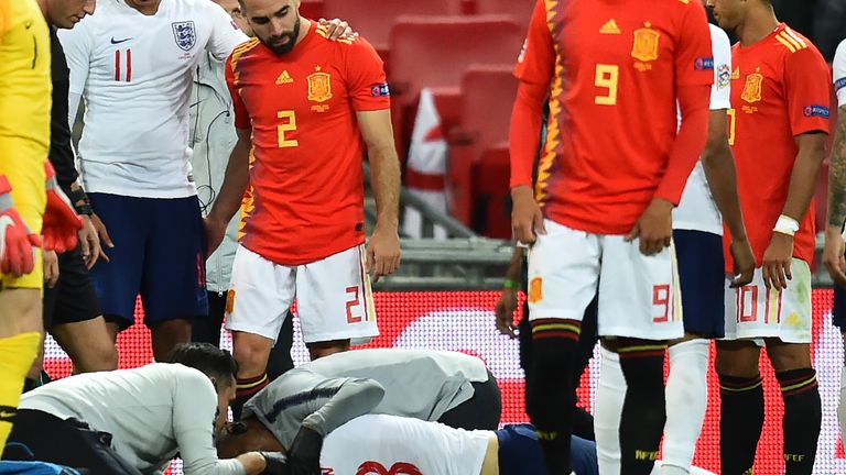 Luke Shaw was treated for several minutes on the pitch after a nasty collision with Dani Carvajal