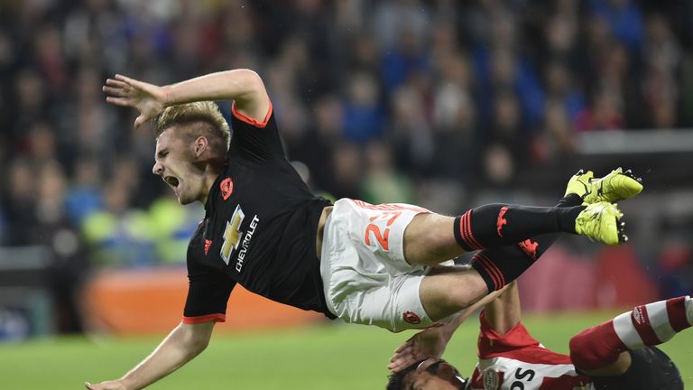 Luke Shaw broke his leg in this challenge from PSV defender Hector Moreno in 2015
