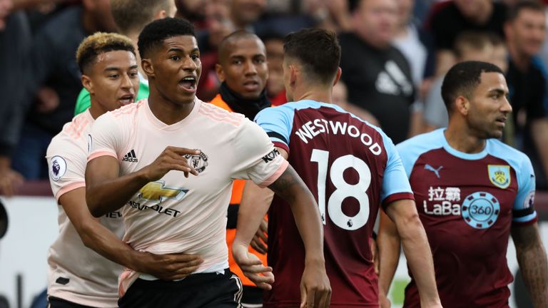 Marcus Rashford was sent off against Burnley last month