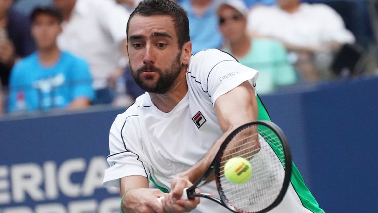 Marin Cilic of Croatia plays against Kei Nishikori of Japan during their Men's Singles quarterfinals match at the 2018 US Open at the USTA Billie Jean King National Tennis Center in New York on September 5, 2018.