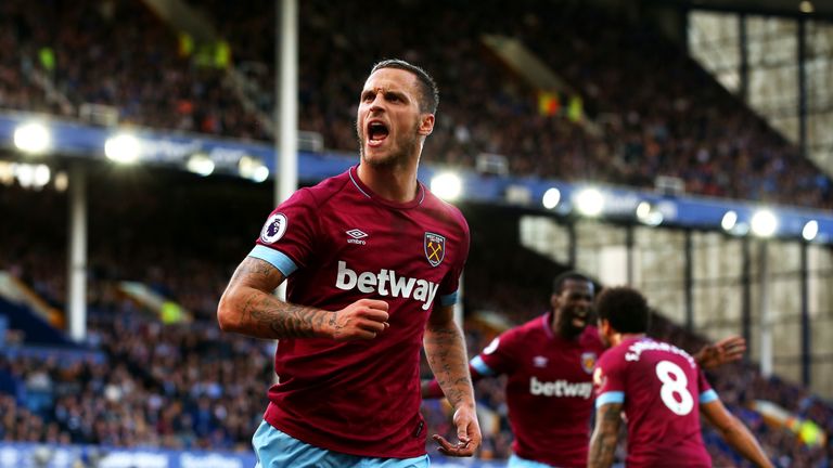 Marko Arnautovic celebrates scoring for West Ham