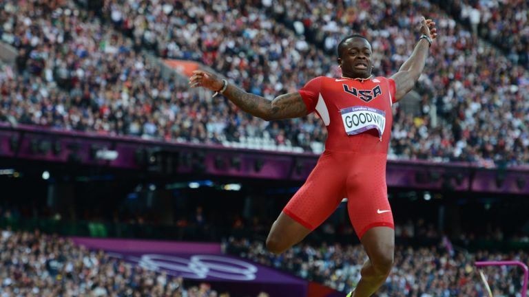 Marquise Goodwin competing for Team USA at the London 2012 Olympics