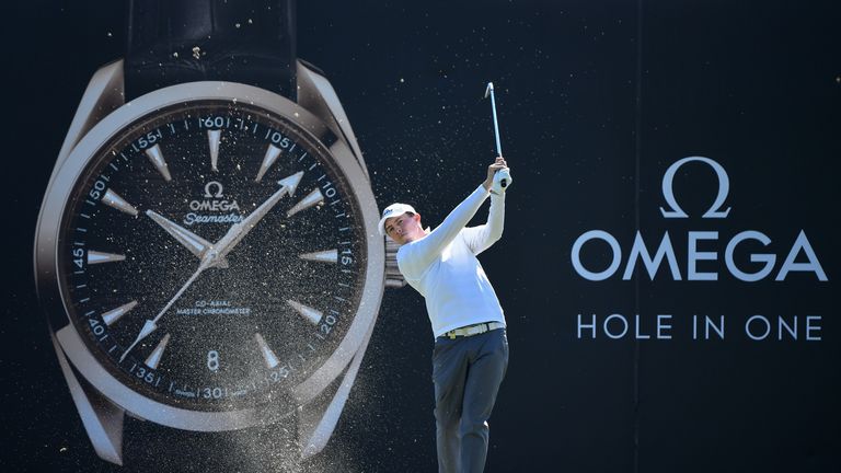 plays a shot during the third round of The Omega European Masters at Crans-sur-Sierre Golf Club on September 8, 2018 in Crans-Montana, Switzerland.