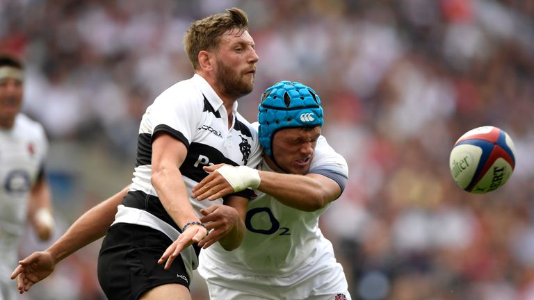 Mercer, right, in action for England against the Barbarians in May