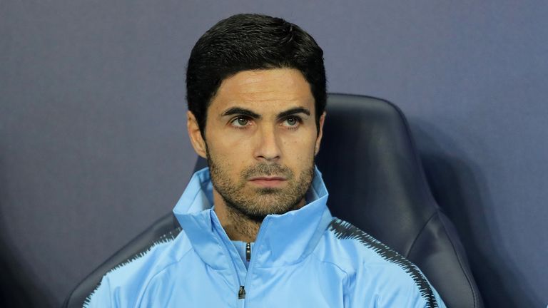 Mikel Arteta, assistant coach of Manchester City looks on prior to the Group F match of the UEFA Champions League between Manchester City and Olympique Lyonnais at Etihad Stadium on September 19, 2018 in Manchester, United Kingdom
