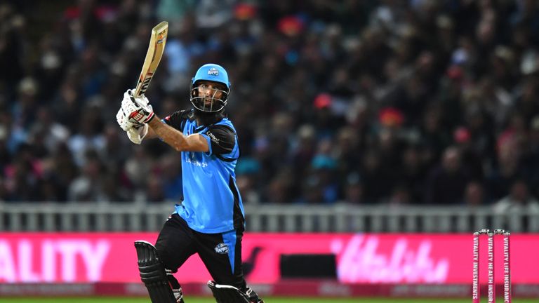 Worcestershire Rapids' Moeen Ali hits a boundary during the Vitality T20 Blast Final v Sussex Sharks on Finals Day at Edgbaston, Birmingham.