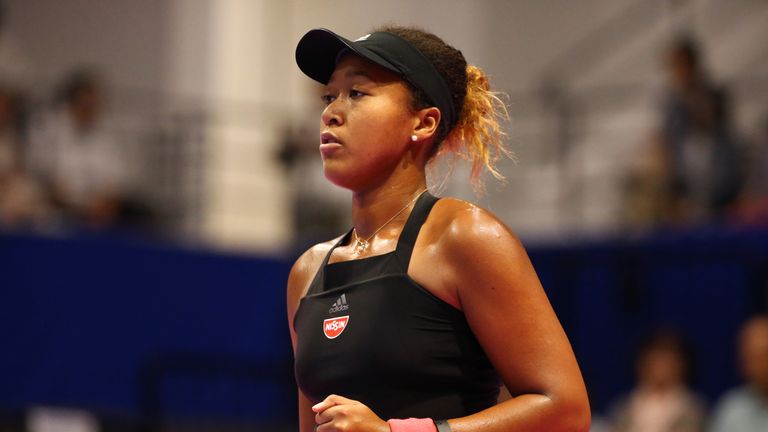 Naomi Osaka of Japan reacts in the Singles second round match against Dominika Cibulkova
