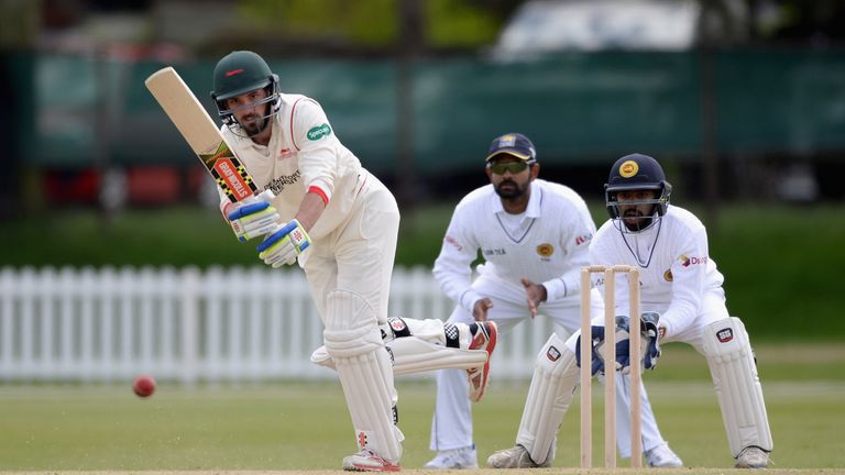 during the tour match between Leicestershire and Sri Lanka at Grace Road on May 14, 2016 in Leicester, England.
