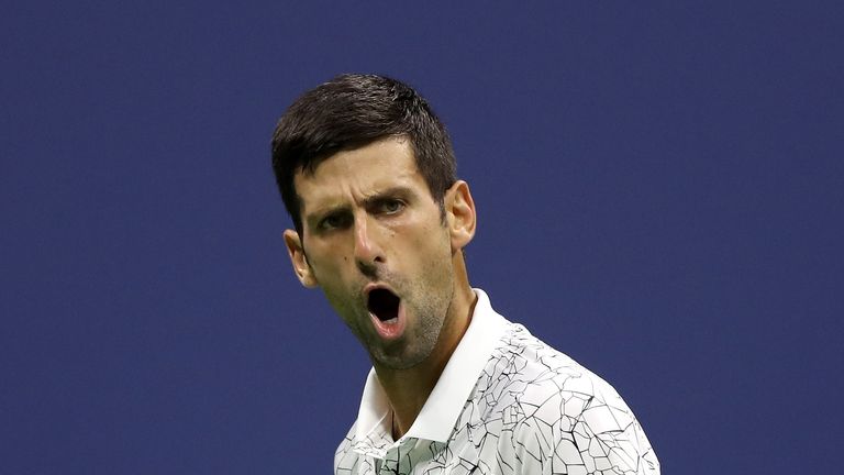 Novak Djokovic of Serbia reacts during his men's singles semi-final match against Kei Nishikori of Japan on Day Twelve of the 2018 US Open at the USTA Billie Jean King National Tennis Center on September 7, 2018 in the Flushing neighborhood of the Queens borough of New York City.