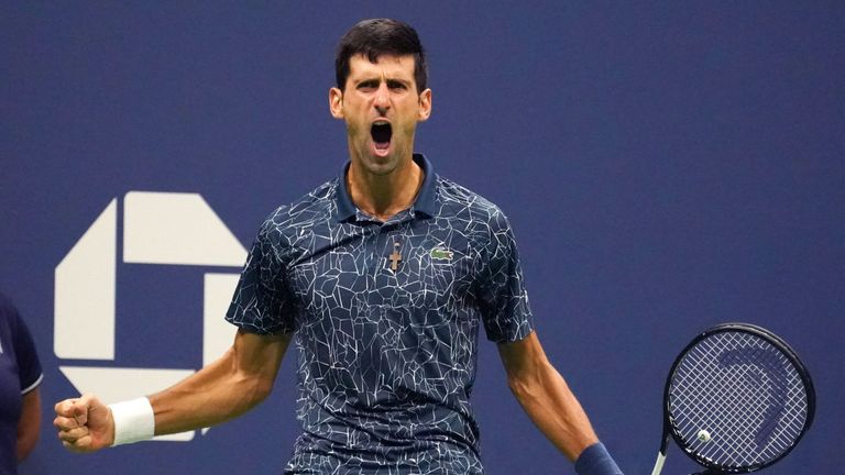 Serbia's Novak Djokovic reacts to a point while playing Argentina's Juan Martin del Potro during their Men's Singles Finals match at the 2018 US Open at the USTA Billie Jean King National Tennis Center in New York on September 9,2018. 