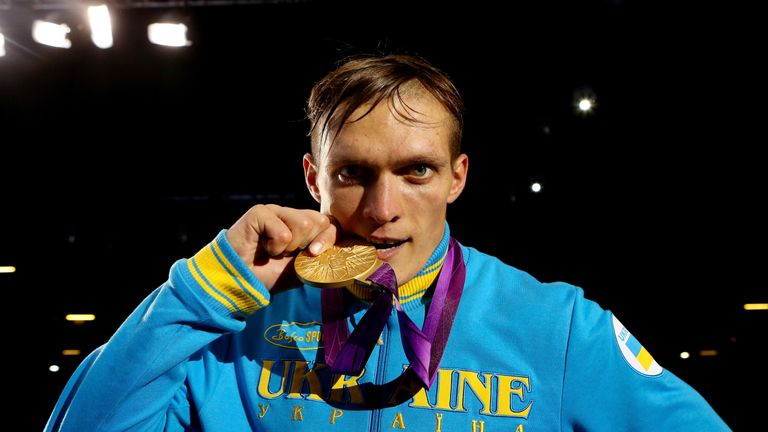 during the Men's Heavy (91kg) Boxing final bout on Day 15 of the London 2012 Olympic Games at ExCeL on August 11, 2012 in London, England.