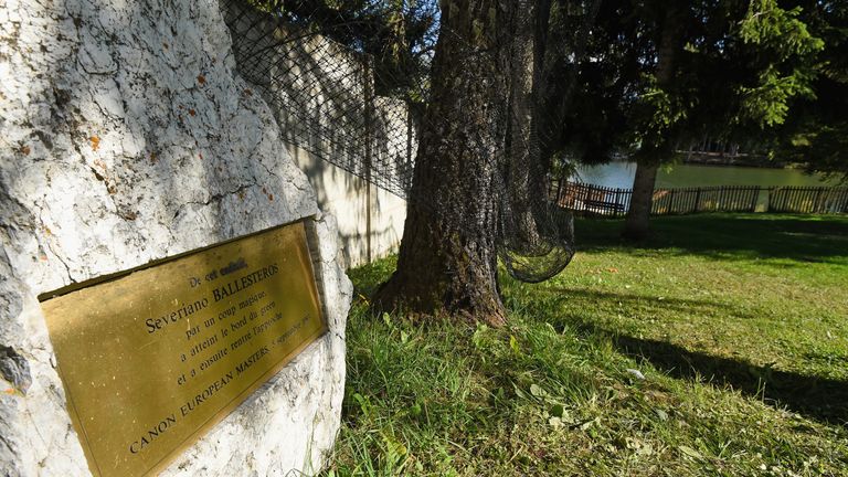 A plaque remains in place next to where Ballesteros played his memorable shot 