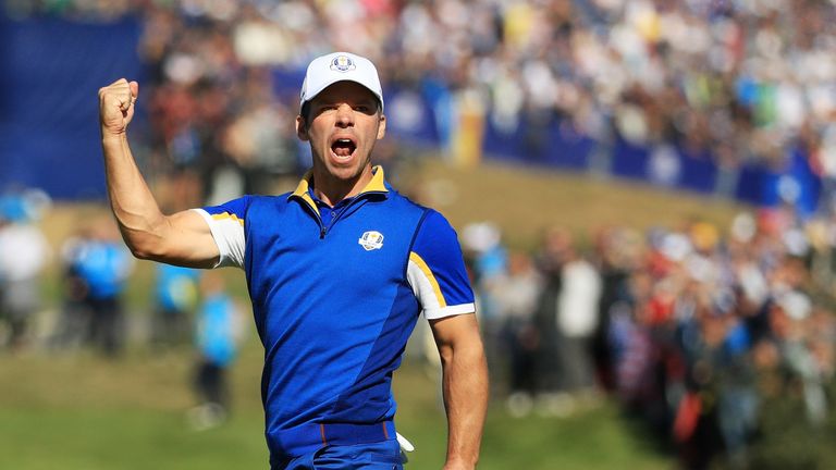 during singles matches of the 2018 Ryder Cup at Le Golf National on September 30, 2018 in Paris, France.