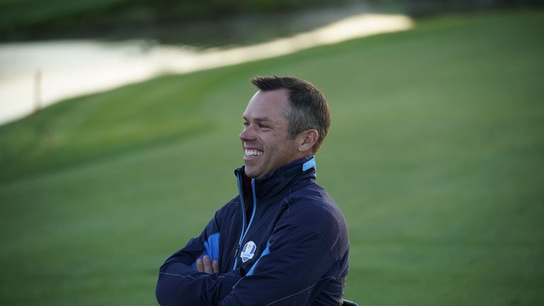 Europe's English golfer Paul Casey poses after a group photograph ahead of the 42nd Ryder Cup at Le Golf National Course at Saint-Quentin-en-Yvelines, south-west of Paris on September 25, 2018. (Photo by Lionel BONAVENTURE / AFP)        (Photo credit should read LIONEL BONAVENTURE/AFP/Getty Images)