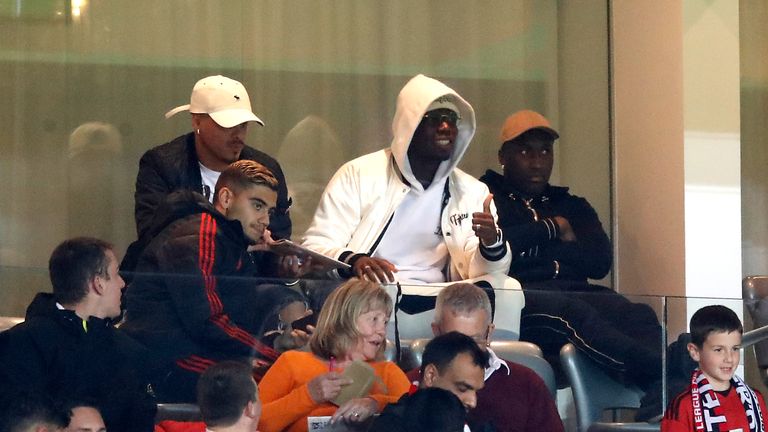 Pogba watched from the stands at Old Trafford on Tuesday, but left before the penalty shootout