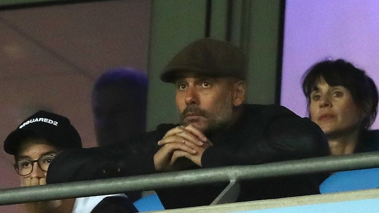 Pep Guardiola during the Group F match of the UEFA Champions League between Manchester City and Olympique Lyonnais at Etihad Stadium on September 19, 2018 in Manchester, United Kingdom.