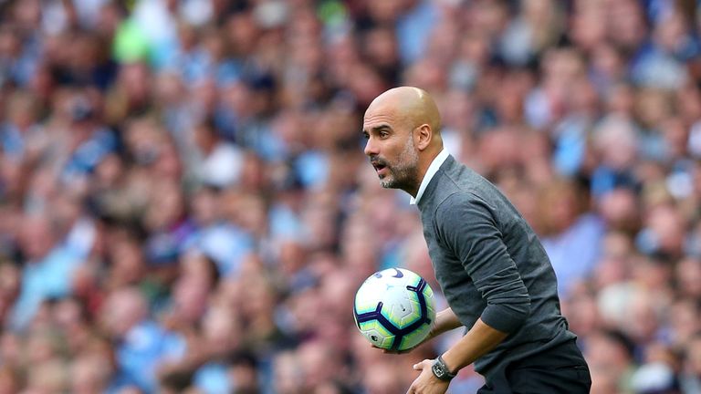 Pep Guardiola during the Premier League match between Manchester City and Newcastle United at Etihad Stadium on September 1, 2018 in Manchester, United Kingdom.