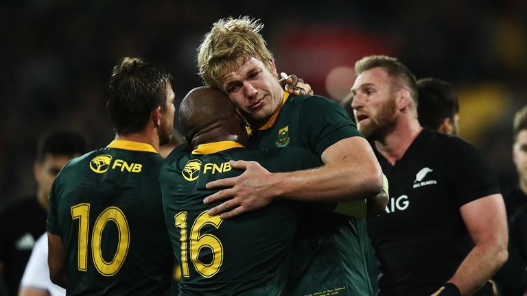 Pieter-Steph du Toit showing his emotions after South Africa's victory over New Zealand