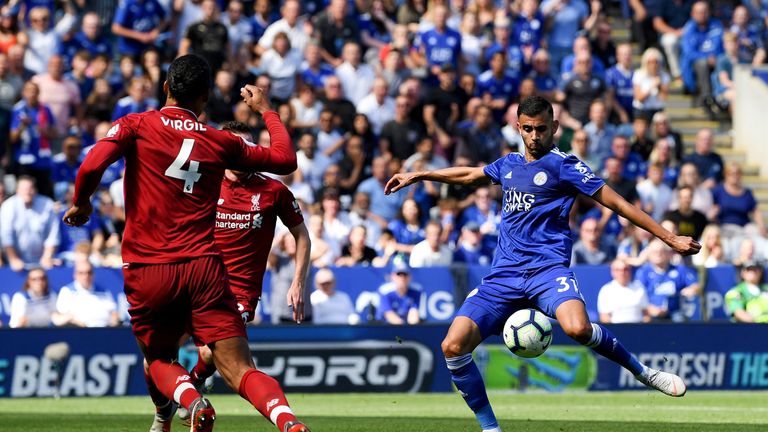 Rachid Ghezzal pulls a goal back for Leicester City following a mistake by Alisson