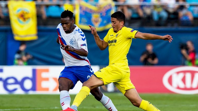 Rangers' Lassana Coulibaly (L) in action with Villarreal's Pablo Fornais