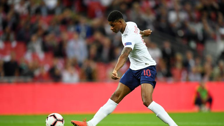 Marcus Rashford gives England an early lead against Spain at Wembley