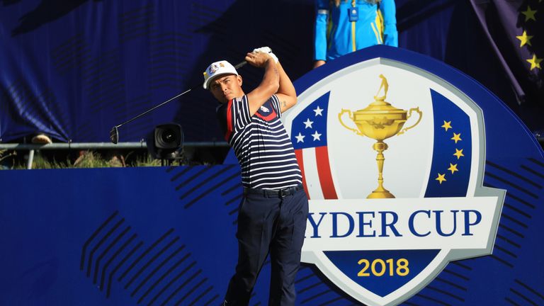 Rickie Fowler of the United States tees off during practice prior to the 2018 Ryder Cup at Le Golf National on September 27, 2018 in Paris, France. 