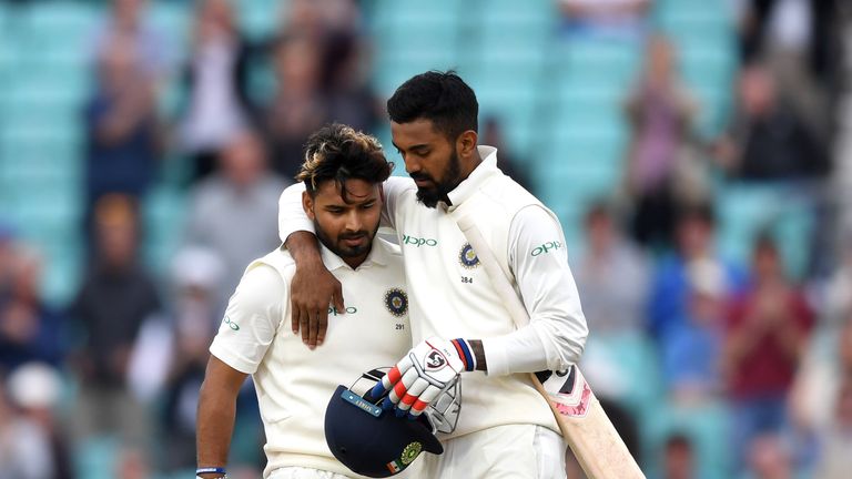 Rishabh Pant and KL Rahul during day five of the Specsavers 5th Test match between England and India at The Kia Oval on September 11, 2018 in London, England
