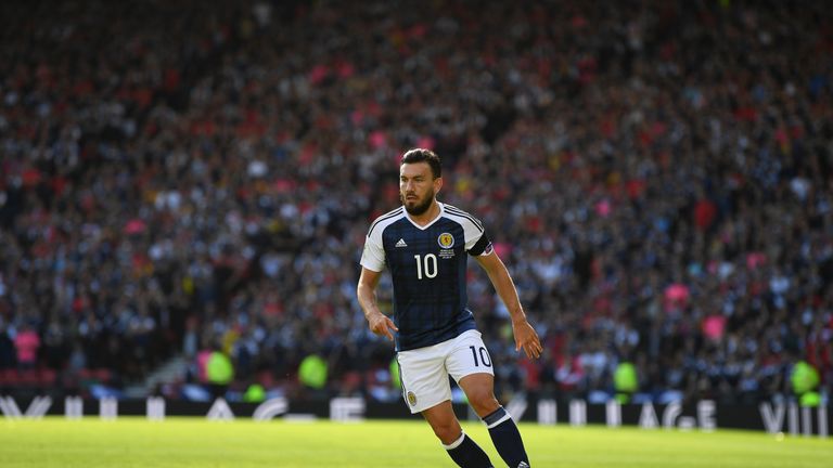 Robert Snodgrass of Scotland in action during the FIFA 2018 World Cup Qualifier between Scotland and England at Hampden Park National Stadium on June 10, 2017 in Glasgow, Scotland