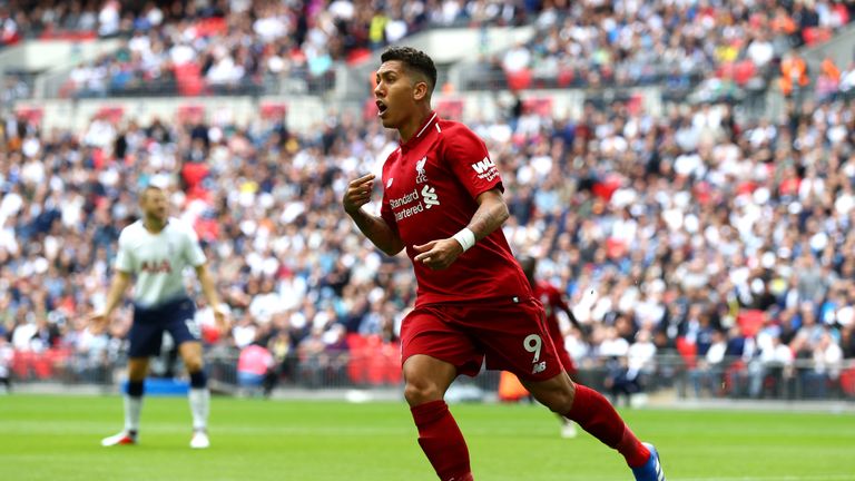 Roberto Firmino of Liverpool appelas to the assistant referee after his goal was rulled for offside during the Premier League match between Tottenham Hotspur and Liverpool FC at Wembley Stadium on September 15, 2018 in London, United Kingdom.